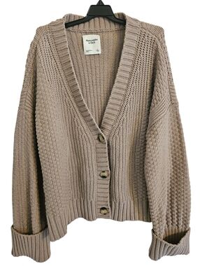 Abercrombie & Fitch Taupe Knit Button-Front Cardigan Sweater Sz L